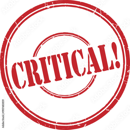 Critical stamp with grunge texture on a transparent background with a circular design
