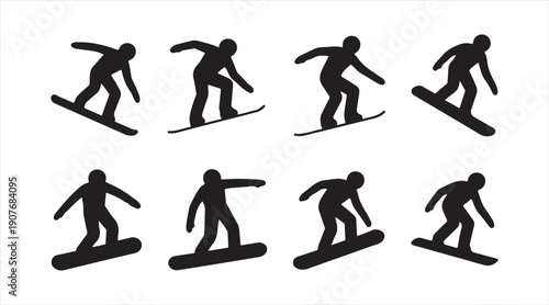 Black skateboarding action symbols set for urban sport and street culture design