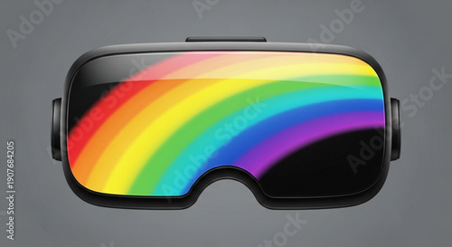 Virtual reality headset with colorful rainbow gradient screen on dark background futuristic vr goggles for gaming and technology