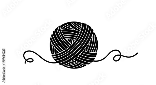 Black Yarn Ball with Thread Icon