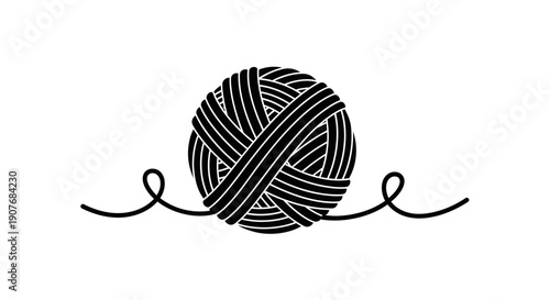 Black Yarn Ball with Thread Icon