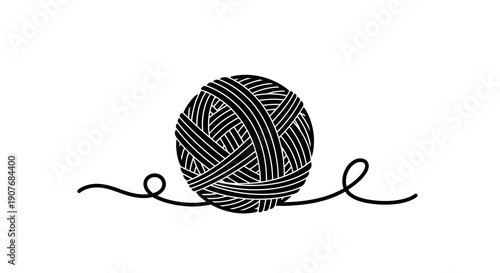 Black Yarn Ball with Thread Icon