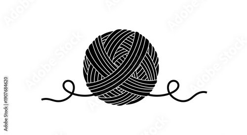 Black Yarn Ball with Thread Icon