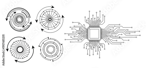 Microchip Circuit Board Radial Pattern Vector Illustration