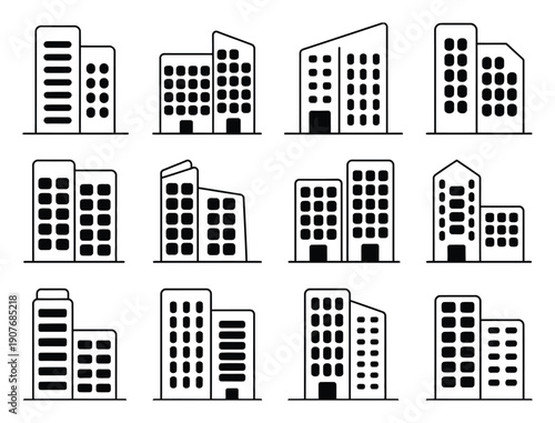 Urban Buildings Set Simple Vector Illustration