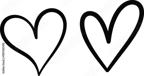 Hand drawn heart outline icons isolated on white background, simple love symbol, romantic doodle design, minimal valentine illustration