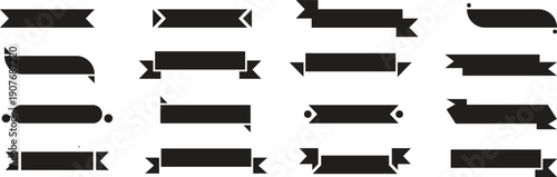 Black ribbon set. Ribbons banner collection. Classic vintage ribbon banners. Paper Ribbon black silhouette icons set