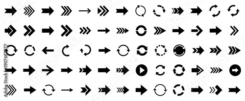 Arrows big set vector illustration on transparent background, modern flat pointer design.