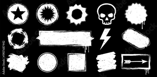 Grunge emblems set black and white distressed design elements vector illustration.