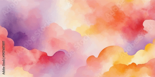 Foto Abstract colorful watercolor sky background with soft blue and pink clouds and b