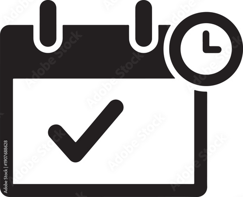 Calendar with Check Mark Silhouette Icon
Schedule Confirmation Calendar Symbol
Appointment or Task Completed Calendar Illustration