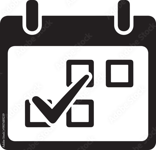 Calendar with Check Mark Silhouette Icon
Schedule Confirmation Calendar Symbol
Appointment or Task Completed Calendar Illustration