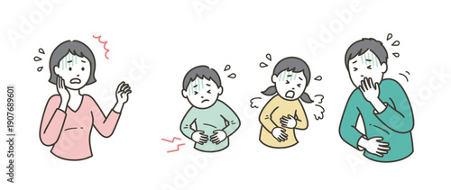 家族にノロウィルスの腹痛や嘔吐の症状が出て焦る母親
