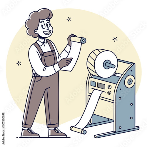 Humorous Clumsy Inventor Proudly Presenting a Helplessly Malfunctioning Machine. Funny Cartoon Scientist Character Demonstrating a Quirky, Unsuccessful Innovation.