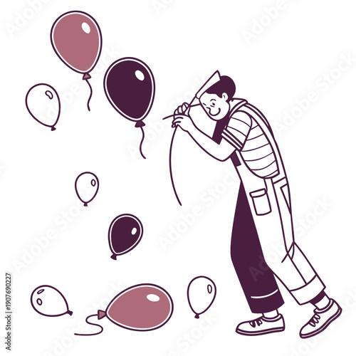 A humorous illustration of a failed balloon artist with all balloons popped flat.