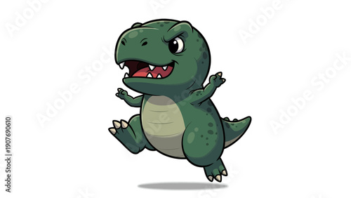 Adorable Green Tyrannosaurus Rex Dinosaur Cartoon Character.