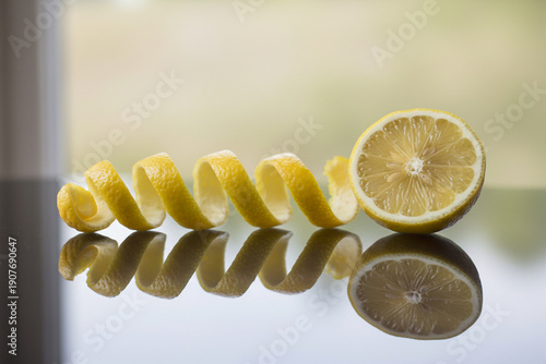 Twisted lemon peels resting
