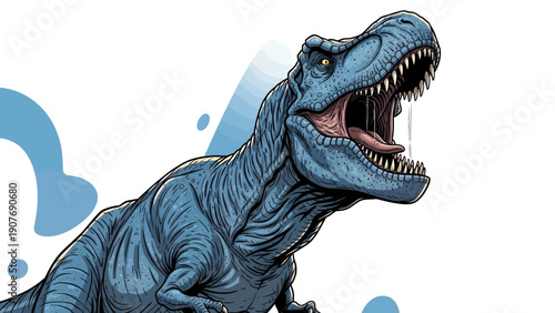 Blue Tyrannosaurus Rex Roaring Fiercely with Open Mouth.