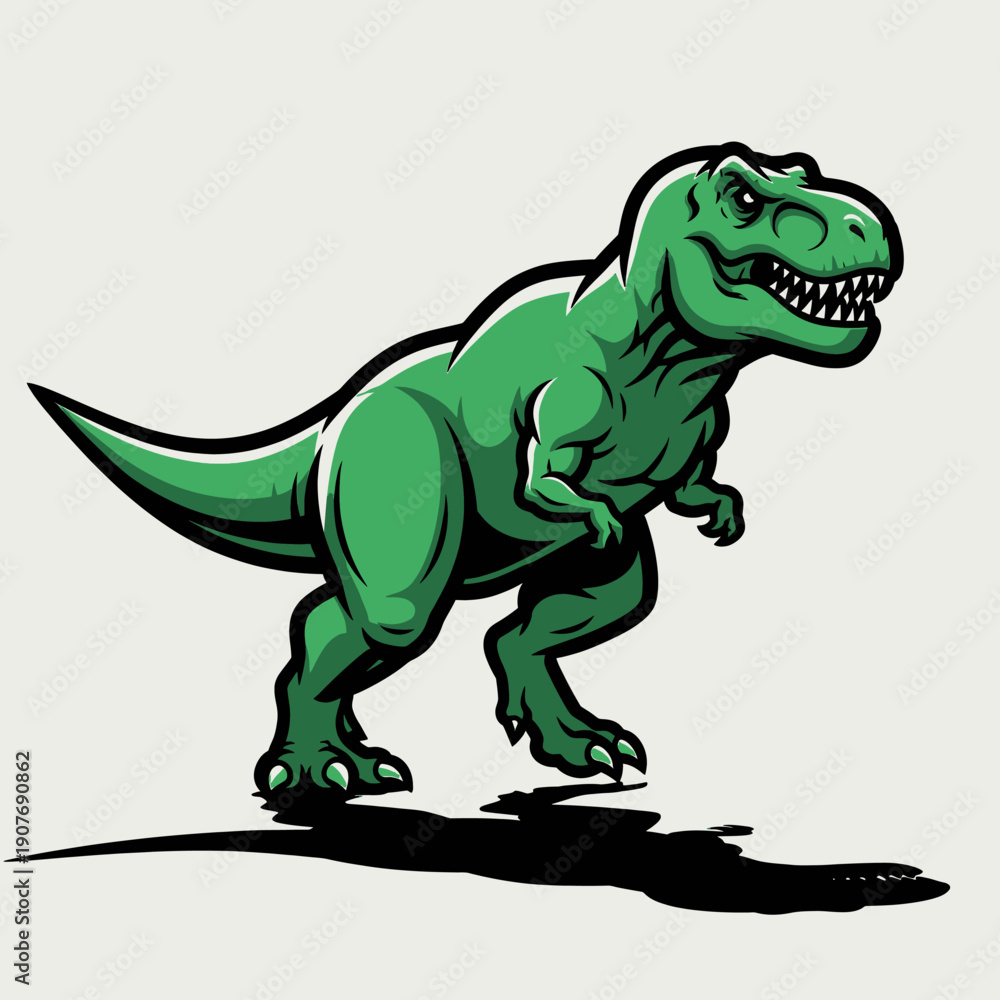 Fototapeta premium Green Tyrannosaurus Rex dinosaur walking with shadow.