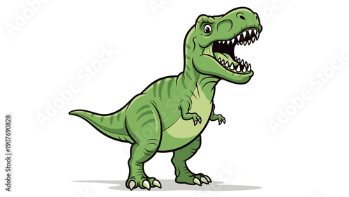 Green Tyrannosaurus Rex Cartoon Illustration Roaring.