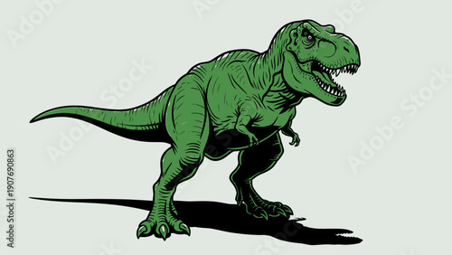 Green Tyrannosaurus Rex dinosaur standing with open mouth.