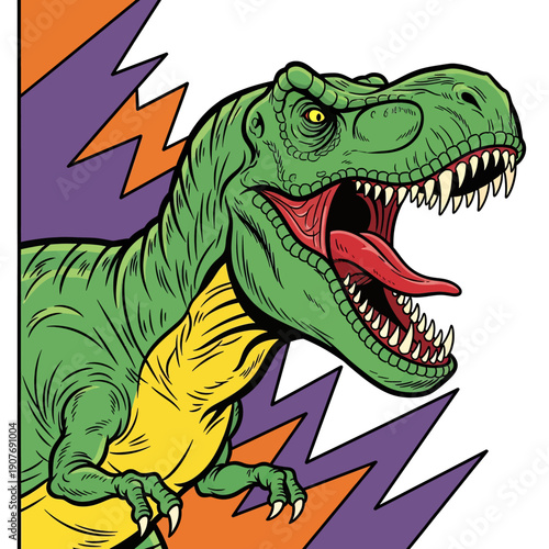 Roaring Tyrannosaurus Rex Dinosaur with Open Mouth and Sharp Teeth.