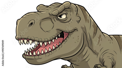 Tyrannosaurus Rex Dinosaur Head Roaring Cartoon Illustration.