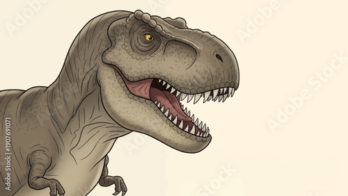 Tyrannosaurus Rex Dinosaur Head Roaring with Open Mouth and Sharp Teeth.
