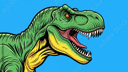 Tyrannosaurus Rex Dinosaur Roaring Head Illustration.