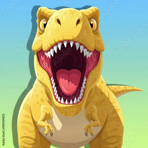 Tyrannosaurus Rex Roaring with Open Mouth and Sharp Teeth.