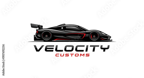 Black Sports Car Velocity Customs Logo.