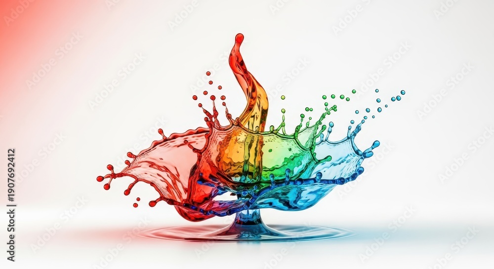 Fototapeta premium A dynamic liquid splash is perfectly frozen in mid-air against a pure white studio backdrop, showcasing the energetic burst and drops, wet, powerful, fresh