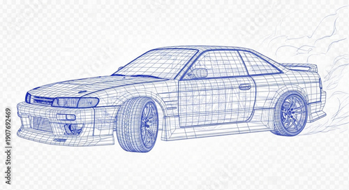 Blue Car Side View Illustration.