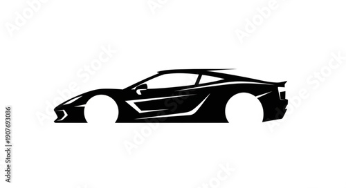 Black Sports Car Silhouette Profile.