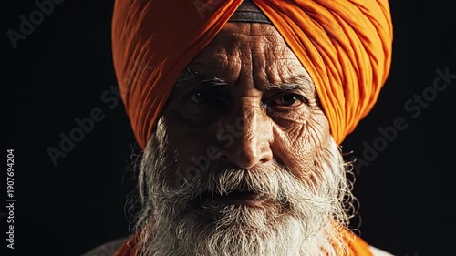 Wallpaper Mural Portrait of an Elderly Sikh Man with Orange Turban and White Beard. Torontodigital.ca