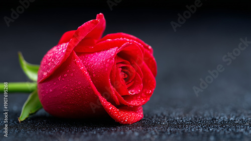 Single Red Rose with Dewdro...