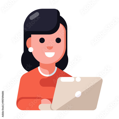 A flat style icon depicting working woman