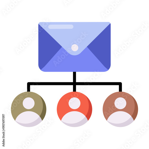 A flat style icon showing email networking concept