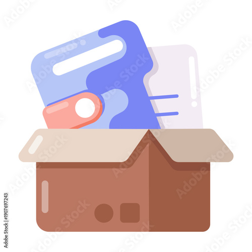 A flat style icon showing documents file stack