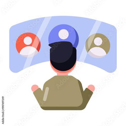 A flat style icon showing hologram meeting concept