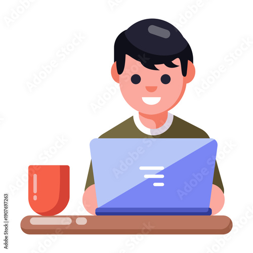 A flat style icon showing remote work setup