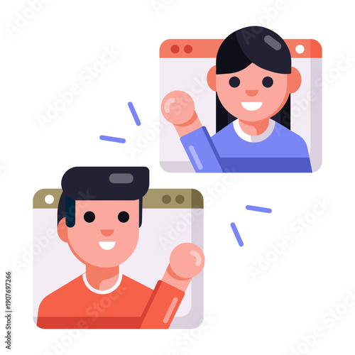 A flat style icon showing online collaboration workspace