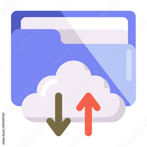 A flat style icon showing cloud folder storage
