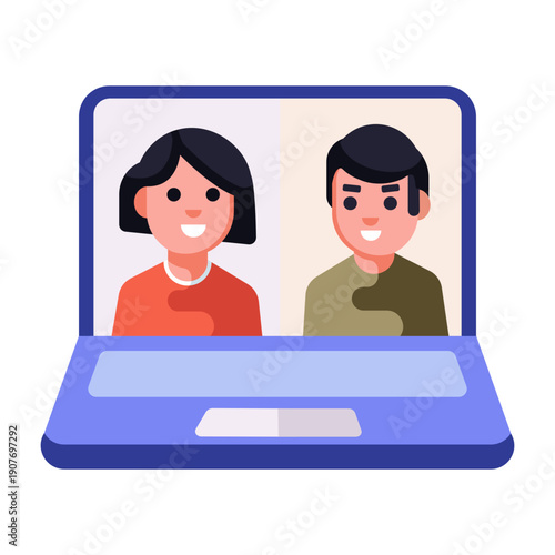 A flat style icon showing digital meeting screen
