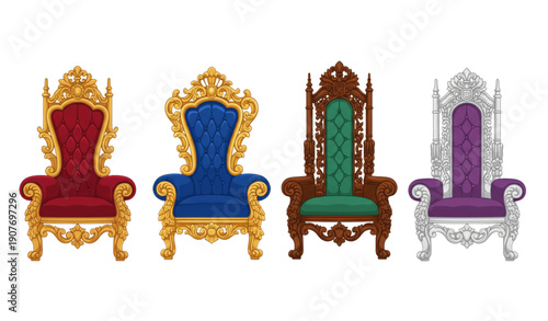 SEO-Friendly Title:
Ornate throne chair collection flat vector with decorative carved details