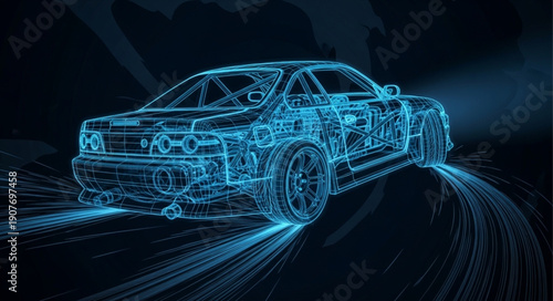 Blue Car Wireframe Design Concept.