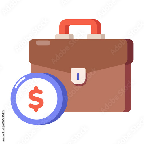 A flat style icon showing briefcase work bag