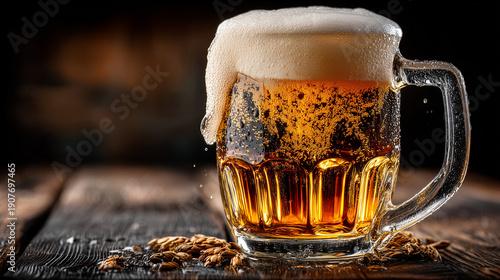 Tall Glass of Golden Beer w...