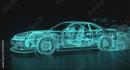 Blue Car Wireframe Design Model.