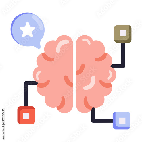 A flat style icon showing critical thinking process